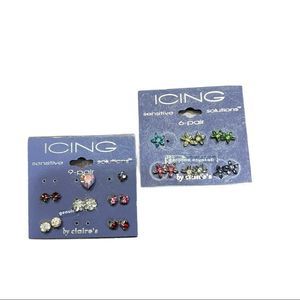 🍁3 for 25 🍁Icing 10 Pair of Earrings New Flowers Crystal Studs Claire's NEW